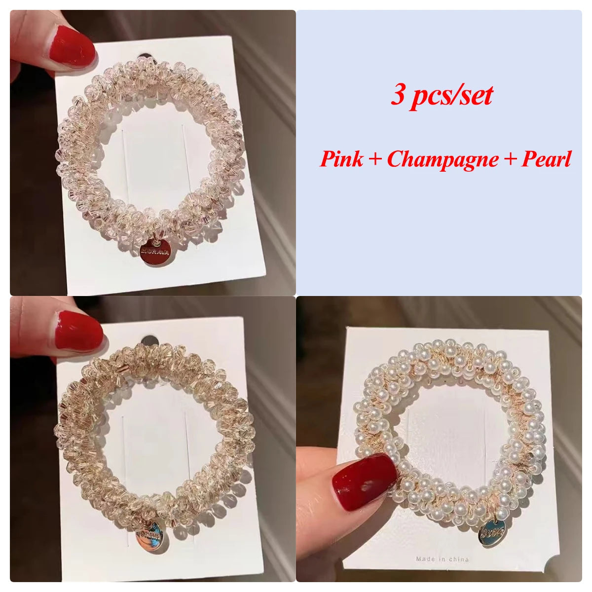 3pcs/set Crystal Pearl Beads Elastic Bands
