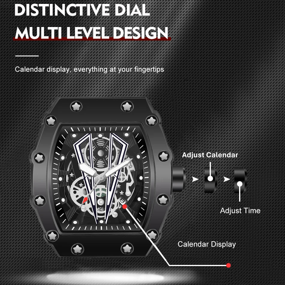 Watches Luxury Fashion Large Dial Quartz Clock 30M Waterproof Sport Square Luminous Watch For Men Silicone Strap Man