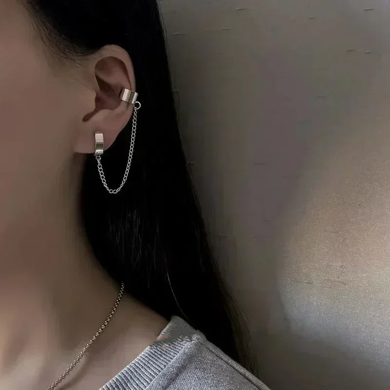 1PC Silver Color Crystal Tassel Cuff Ear Clip Earring for Women
