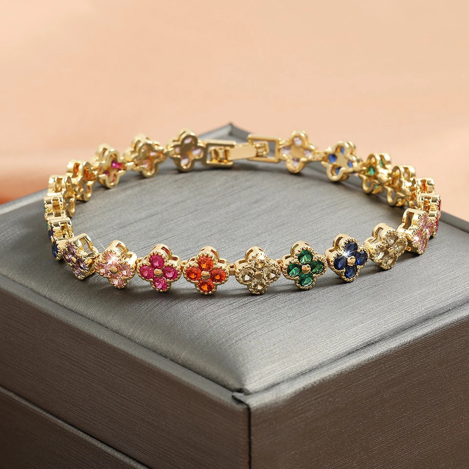 1pc Rainbow Colorful Clover Zircon Bracelet Fashion Charm Gorgeous