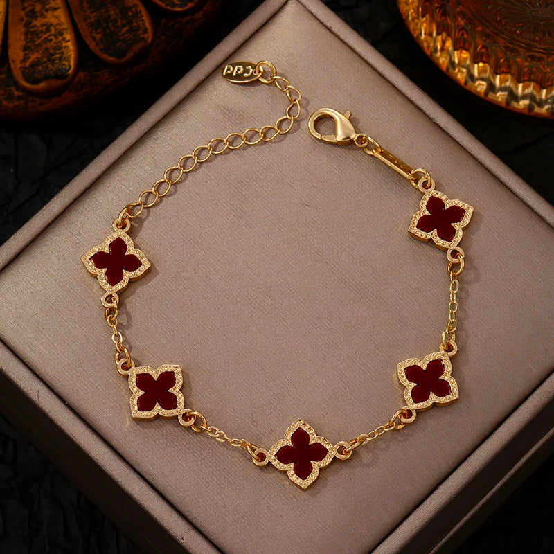 Luxury Vintage Rhinestone Four Leaf Clover Bracelet
