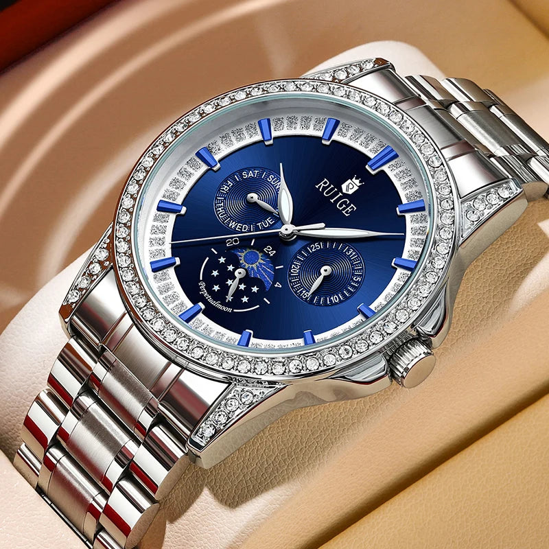 Watch Men's Famous Watch Genuine Leather Waterproof Blue Watch