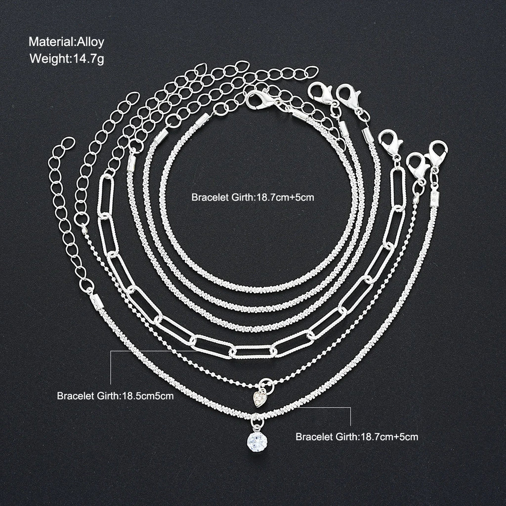 6 Pcs Fashion Gold Color Sparkling Adjustable Bracelets Set for