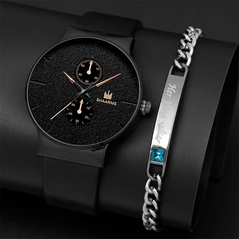 2pcs Set Fashion Mens Sports Watches Man Business Quartz Wristwatch Luxury Men