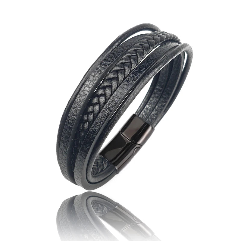 New Titanium Steel Blue Punk Braided Leather Bracelet