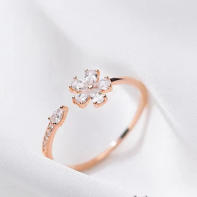 Luxury Zircon Flower Opening Rings for Women
