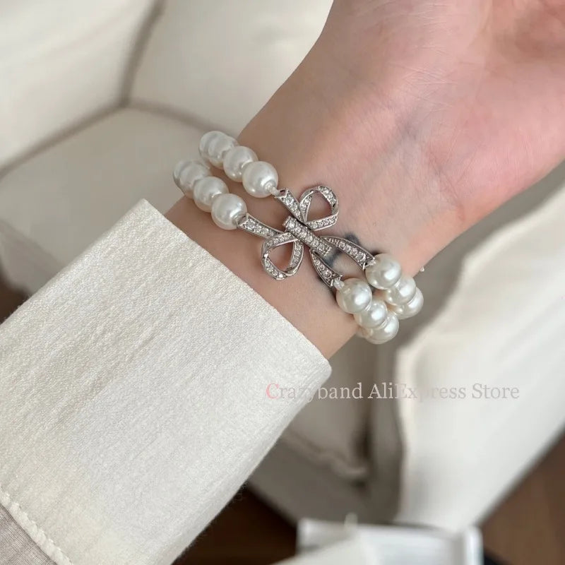 New Bow Stretch Beaded Strap Women's Watch Strap for Apple Watch 38/40/41/42/44/45/46/49mm for Iwatch 9 8 7 6 SE Bracelet