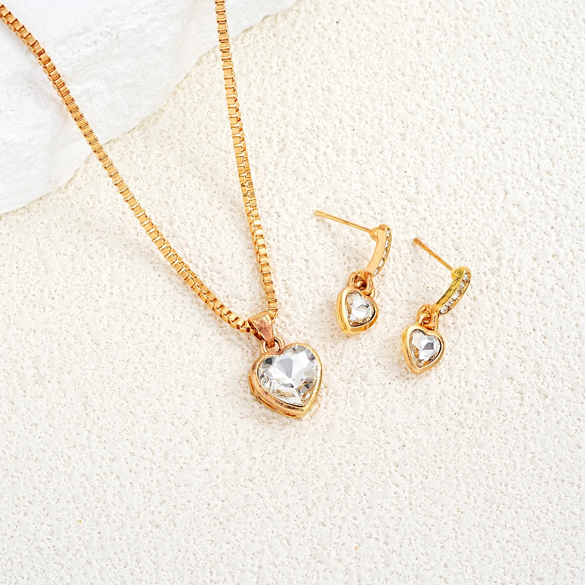 3 Pcs Heart Pendant Jewelry Set Of Earring Pendant Necklace For Women
