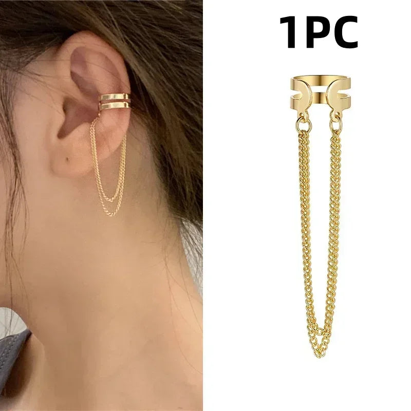 1PC Silver Color Crystal Tassel Cuff Ear Clip Earring for Women