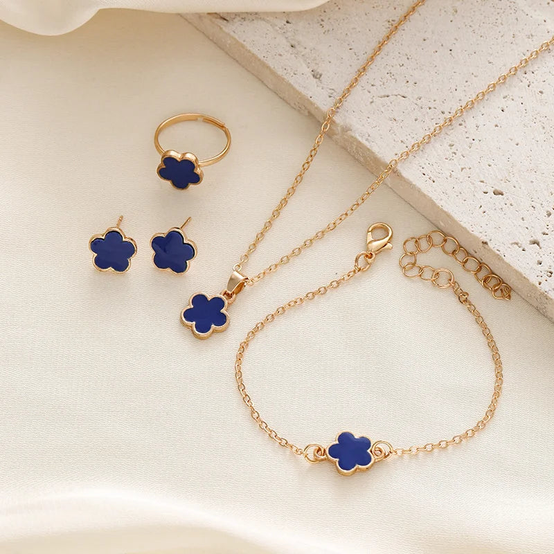 New Romantic 5 Flower Petal Pendant Necklace Set for Women