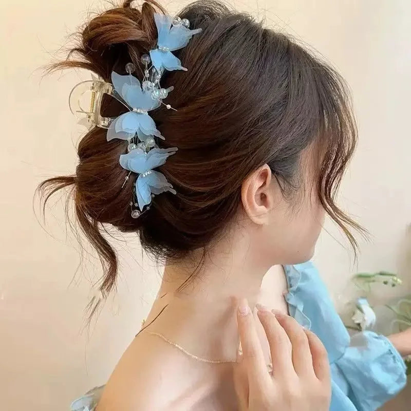 Light Blue/Pink Sheer Butterfly Claw Clip
