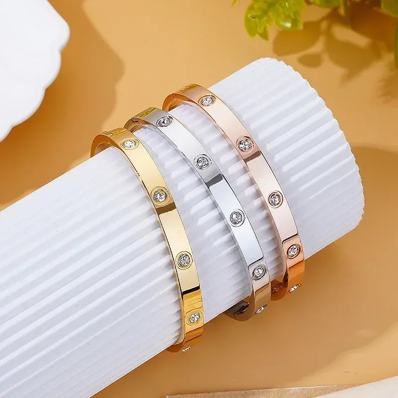 Stainless Steel Cubic Zirconia Bracelet for Women Men