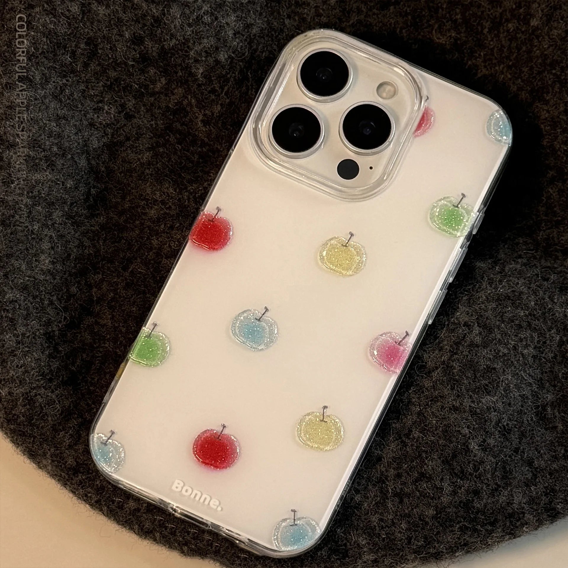 Colorful Apple Glitter Phone Case Pendant for iPhone 16 15 14 13 12mini 11 Pro Max XS XR X 7 8 Plus Shockproof Hard Cover