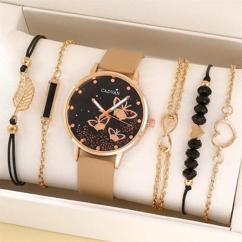 6pcs Set Womens Watches Ladies Fashion Butterfly Watch New Simple Casual Womens