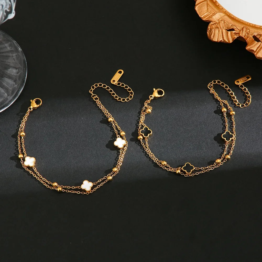 Four-Leaf Titanium Steel Bracelet Lucky Grass Versatile Elegant Hand Jewelry