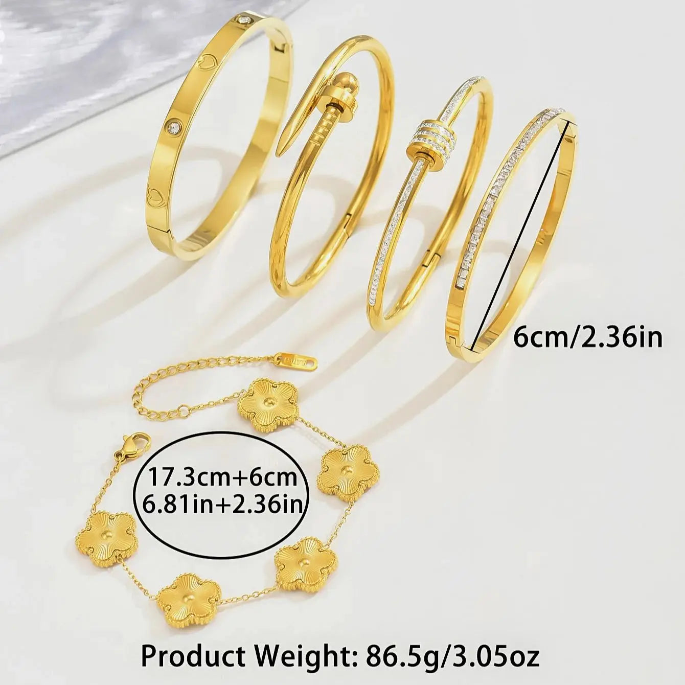 UILZ Europe And The United States Hot Stainless Steel Four-leaf Clover Lucky Bracelet Fashion Women's Nail Bracelet Gold Bangles