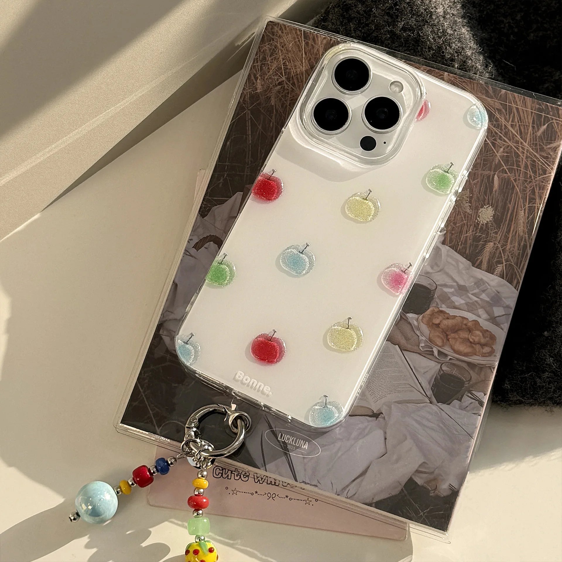Colorful Apple Glitter Phone Case Pendant for iPhone 16 15 14 13 12mini 11 Pro Max XS XR X 7 8 Plus Shockproof Hard Cover