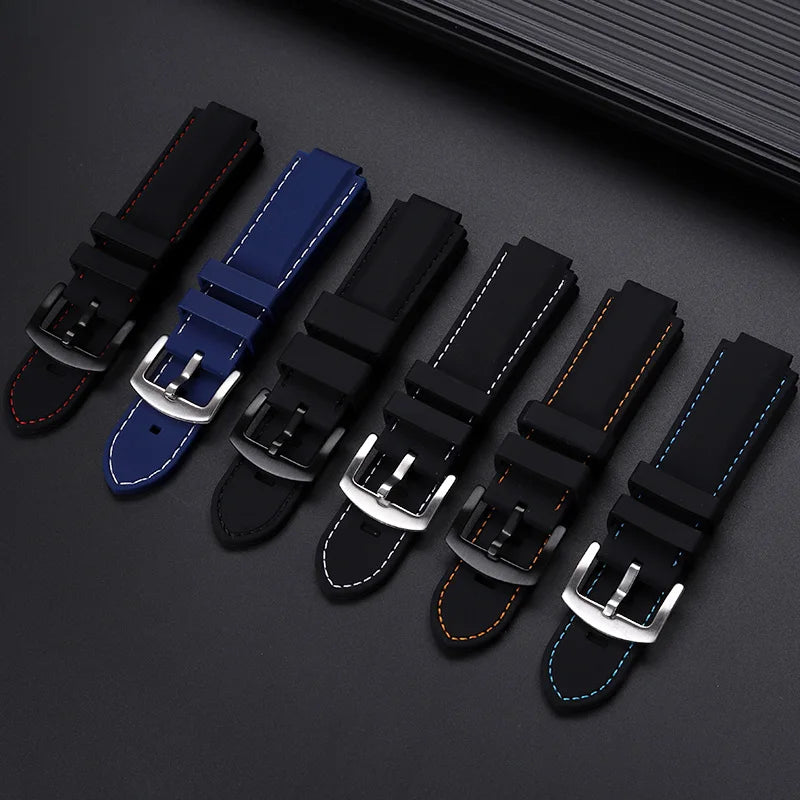 Men's waterproof soft Silicone Rubber Watchband strap with tools Screw pins