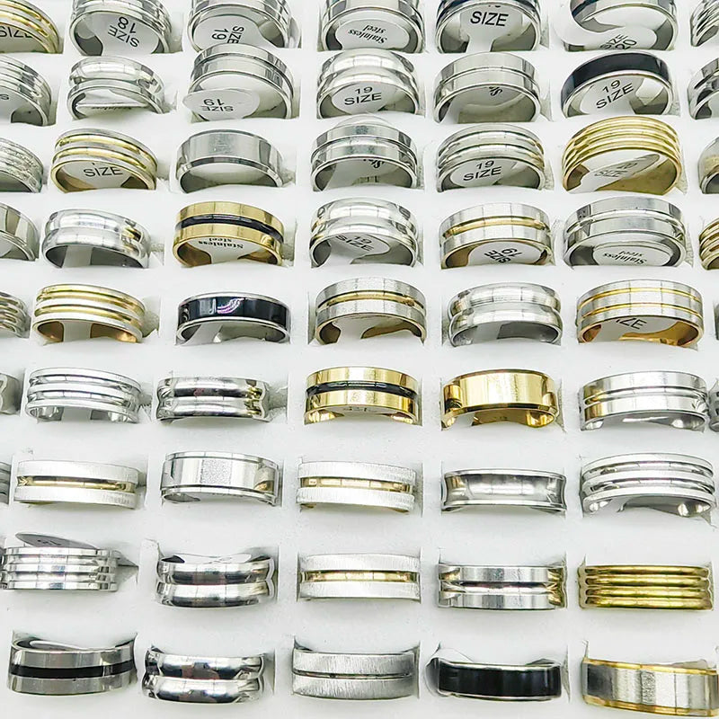 20pcs/Lot Factory Wholesale Hot Mix Style Simple Stainless Steel Finger Rings Men Women