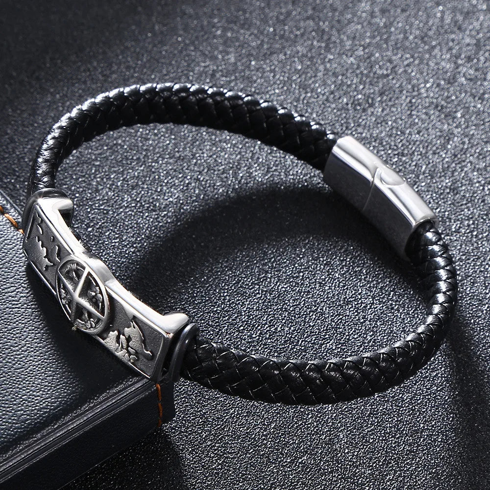 Stainless Steel Wrap Leather Viking Compass Bracelet Men Women