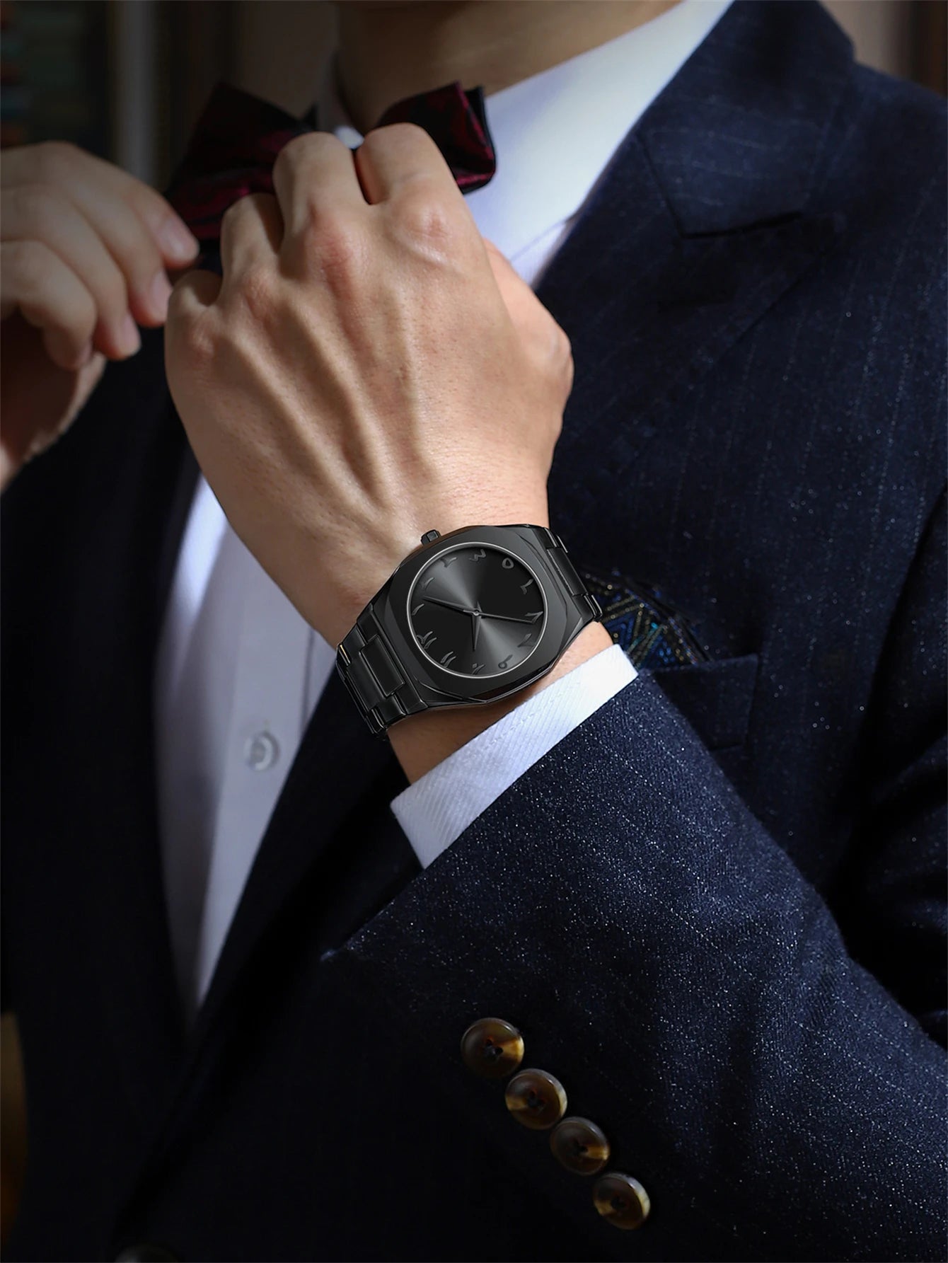 Modern minimalist personality creative all-black men's watch Arabic digital sports