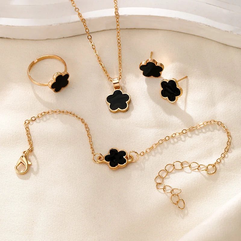 New Romantic 5 Flower Petal Pendant Necklace Set for Women