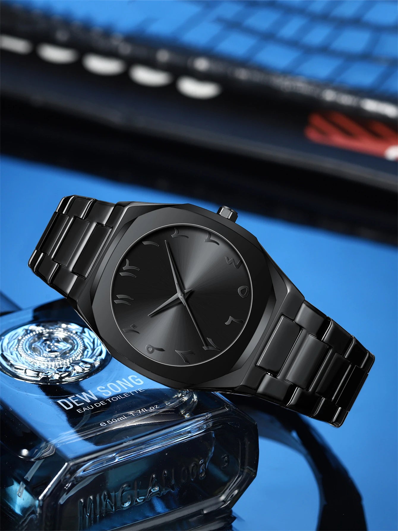 Modern minimalist personality creative all-black men's watch Arabic digital sports