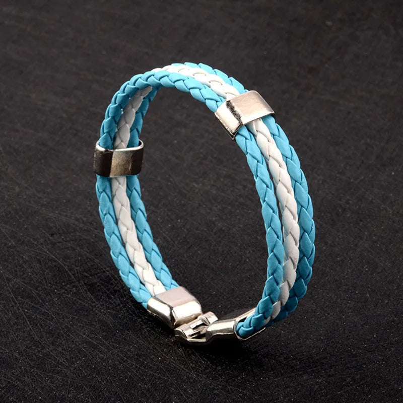 Stainless Steel Men Women Spain Germany France Italy Argentina National Flag PU Leather Bracelets Handmade Jewelry