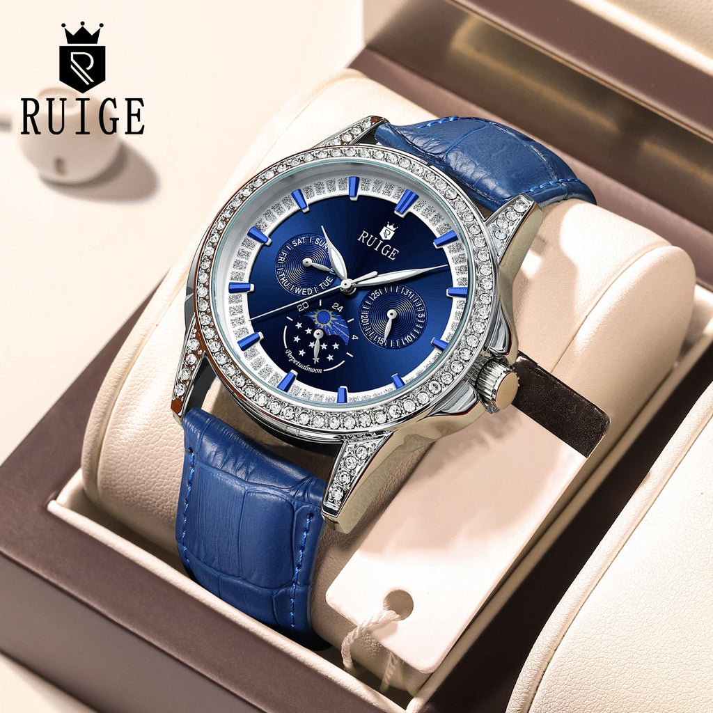 Watch Men's Famous Watch Genuine Leather Waterproof Blue Watch