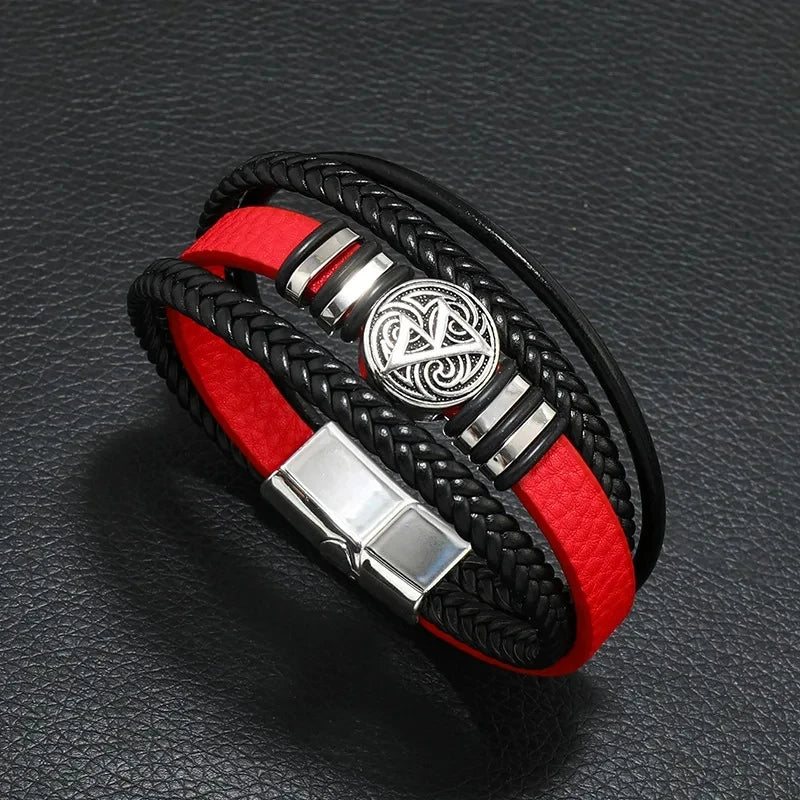 Trendy Leather Bracelets Men Stainless Steel Multilayer