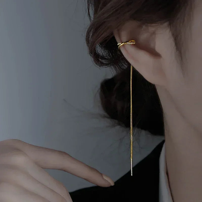 1PC Silver Color Crystal Tassel Cuff Ear Clip Earring for Women