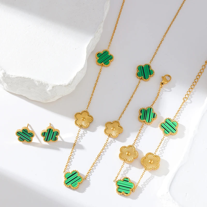 GANEMLY New Fashion Double Sided Green Five Leaf Flower Charm Bracelets