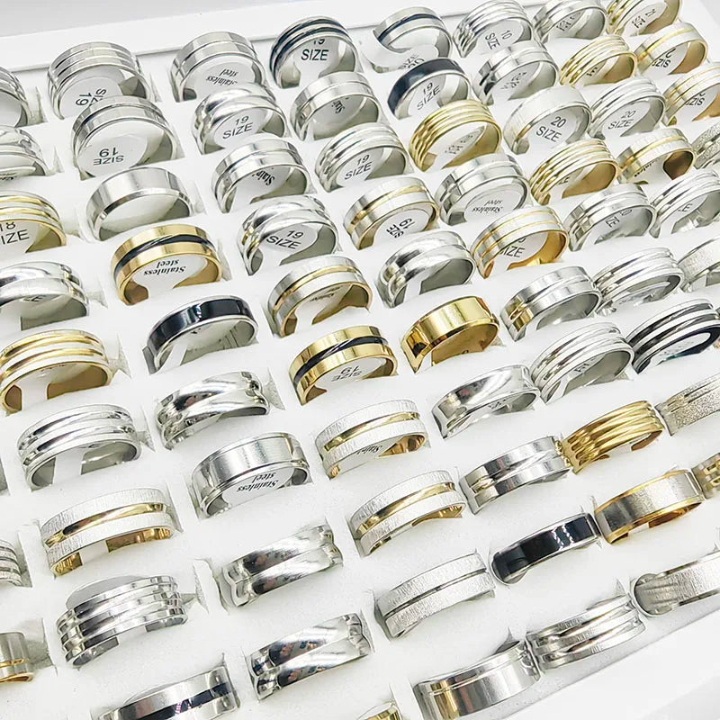 20pcs/Lot Factory Wholesale Hot Mix Style Simple Stainless Steel Finger Rings Men Women