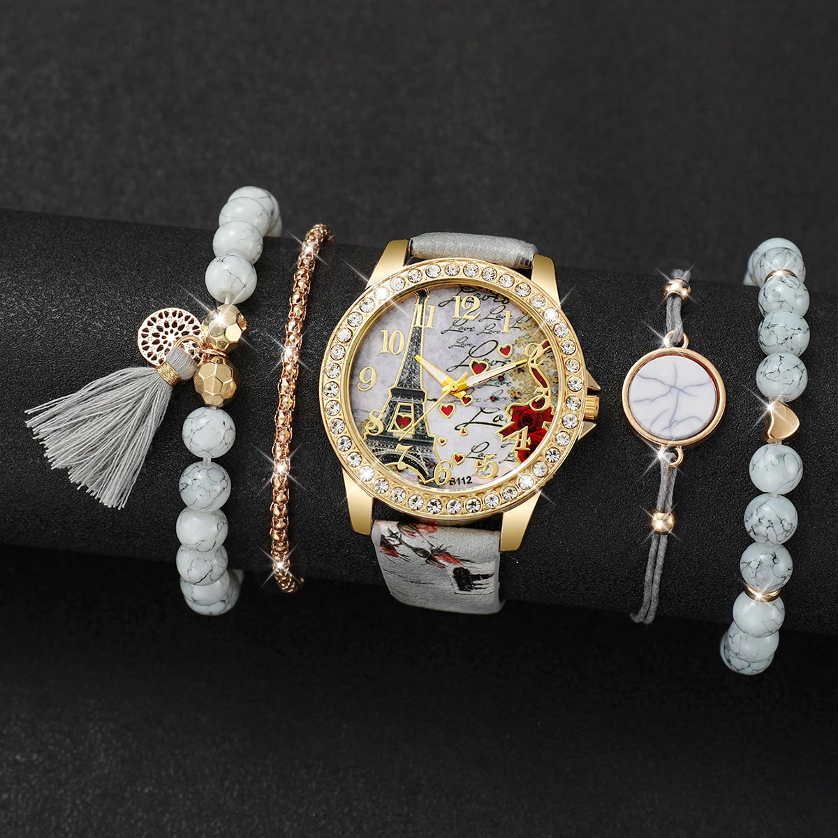 3/4/5PCS Fashion Rhinestone Women's Watch Flowers