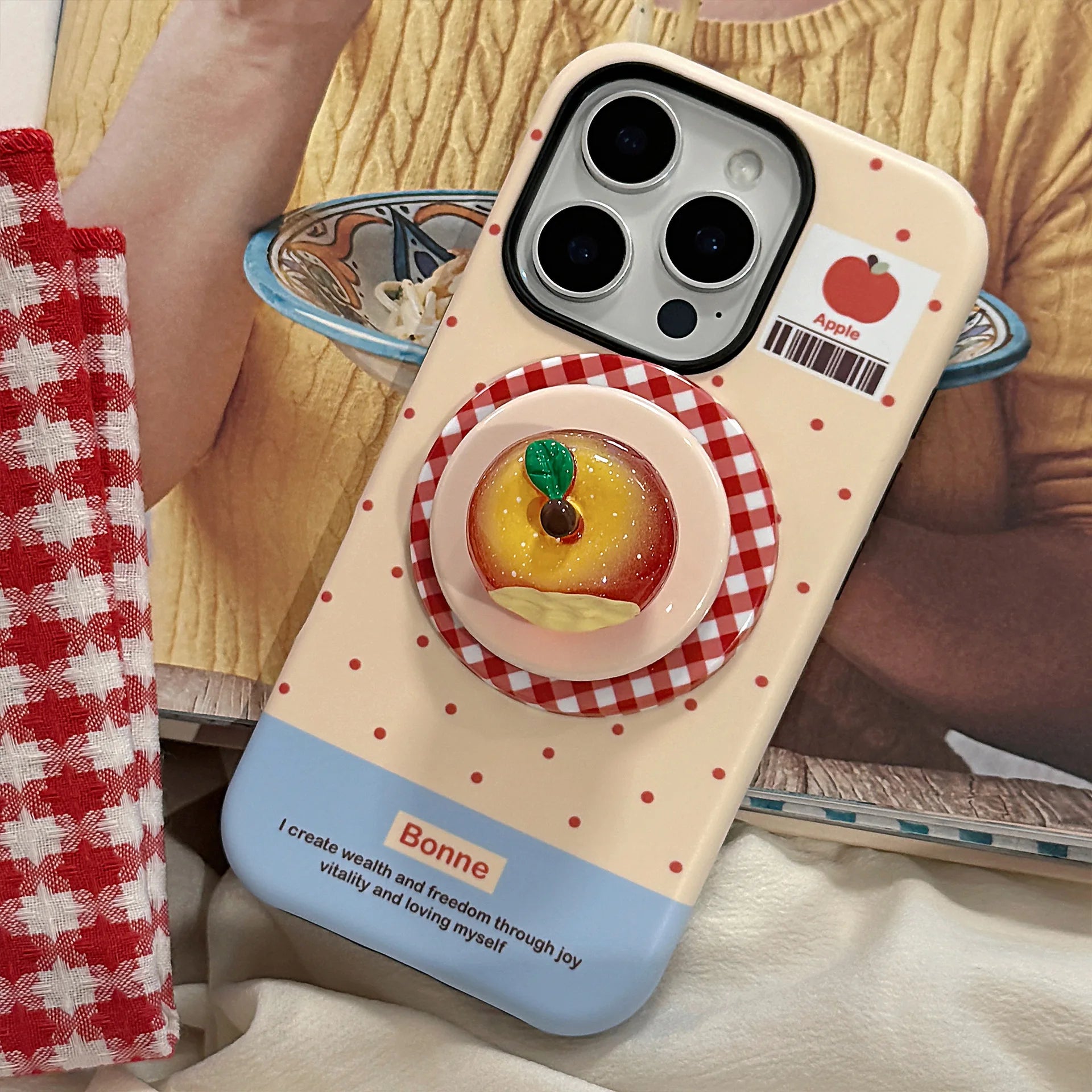 Polka Dots 3D Luminous Crystal Apple Lattice Bracket Magnetic