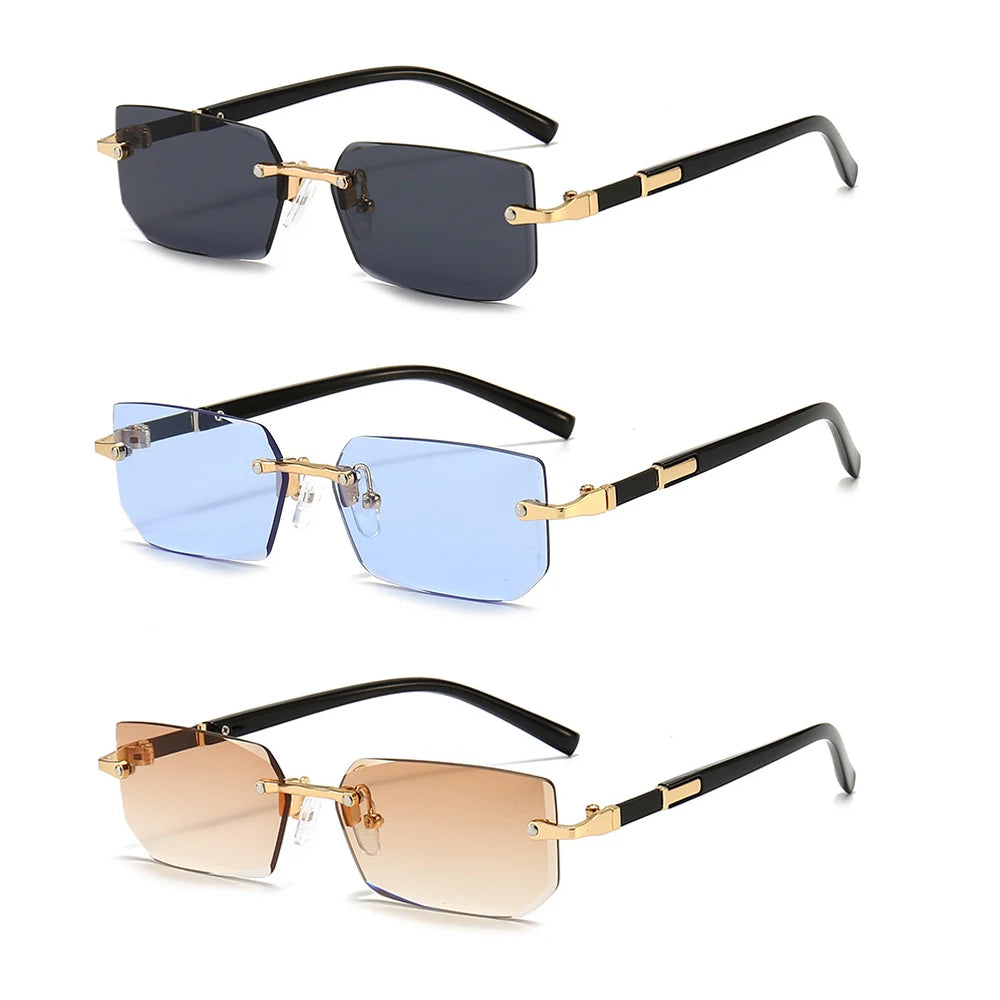 Rimless Sunglasses Rectangle Fashion Popular Women Men