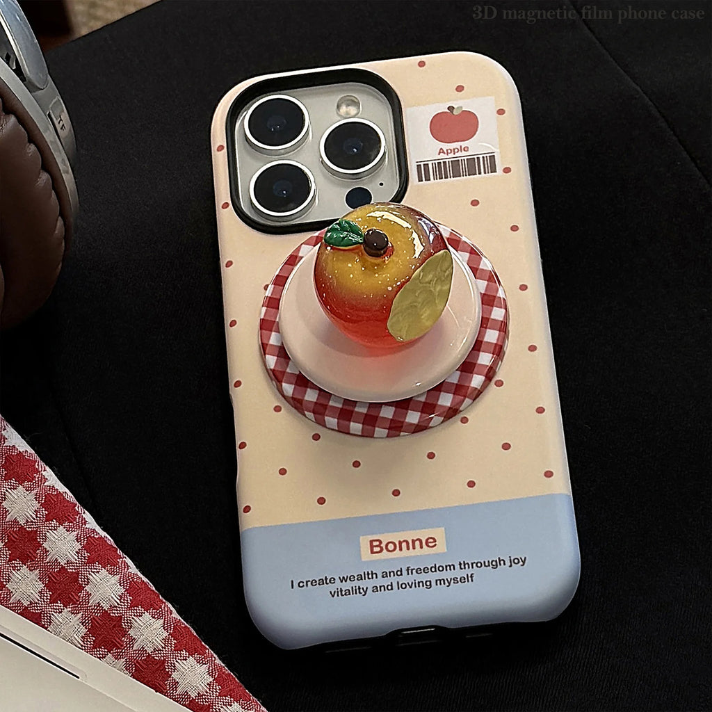 Polka Dots 3D Luminous Crystal Apple Lattice Bracket Magnetic