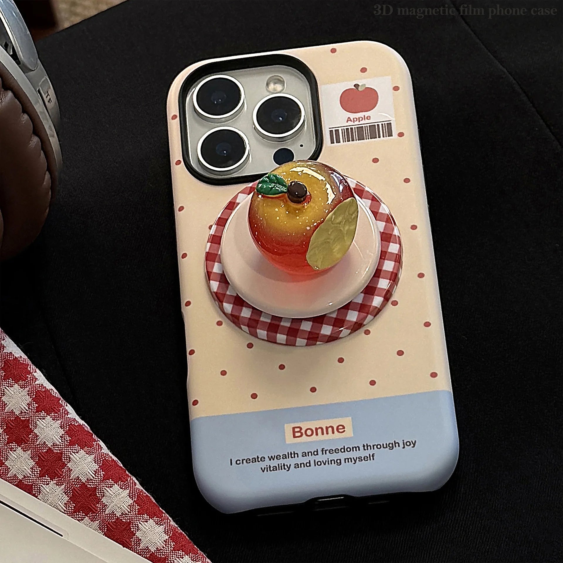 Polka Dots 3D Luminous Crystal Apple Lattice Bracket Magnetic