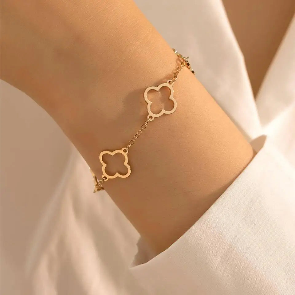 NEW French Lucky Clover Women's Bracelet Set High Quality Stainless Steel INS Hot Selling Bracelet Charm Jewelry Gift 2PCS