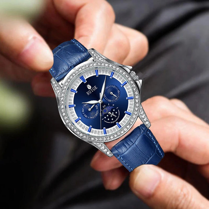 Watch Men's Famous Watch Genuine Leather Waterproof Blue Watch