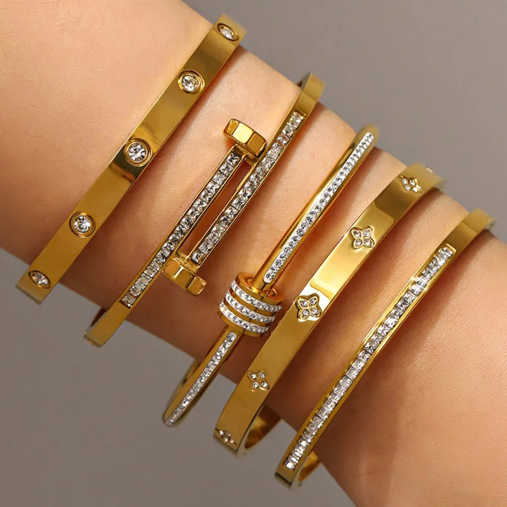 Titanium Steel Stacked Bracelet Zircon