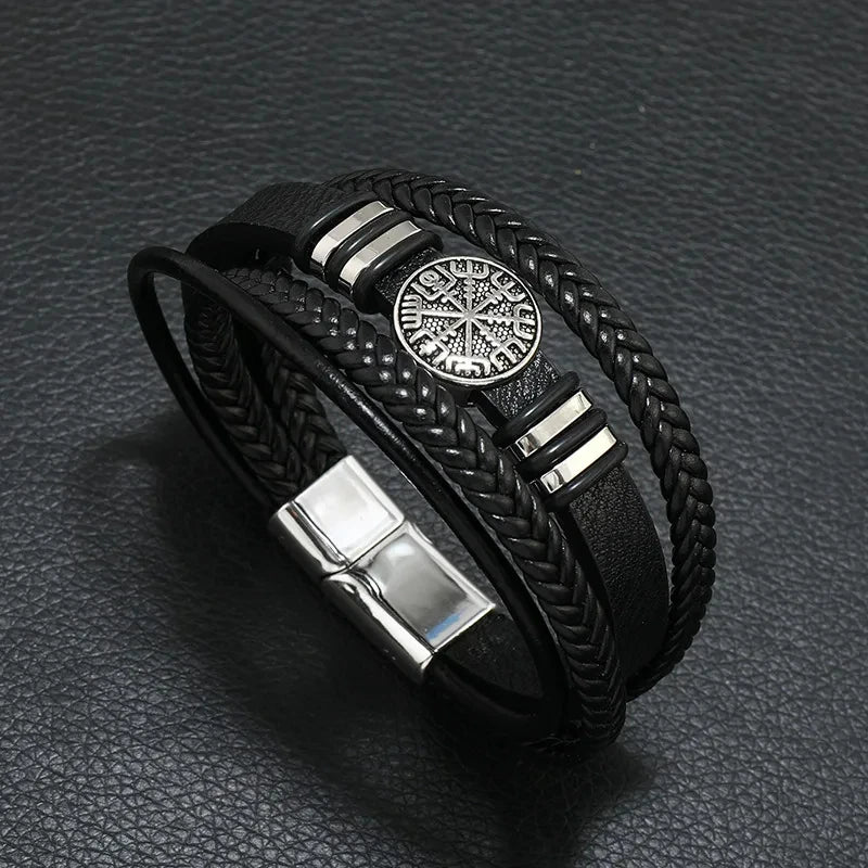 Trendy Leather Bracelets Men Stainless Steel Multilayer