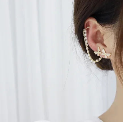 1PC Silver Color Crystal Tassel Cuff Ear Clip Earring for Women