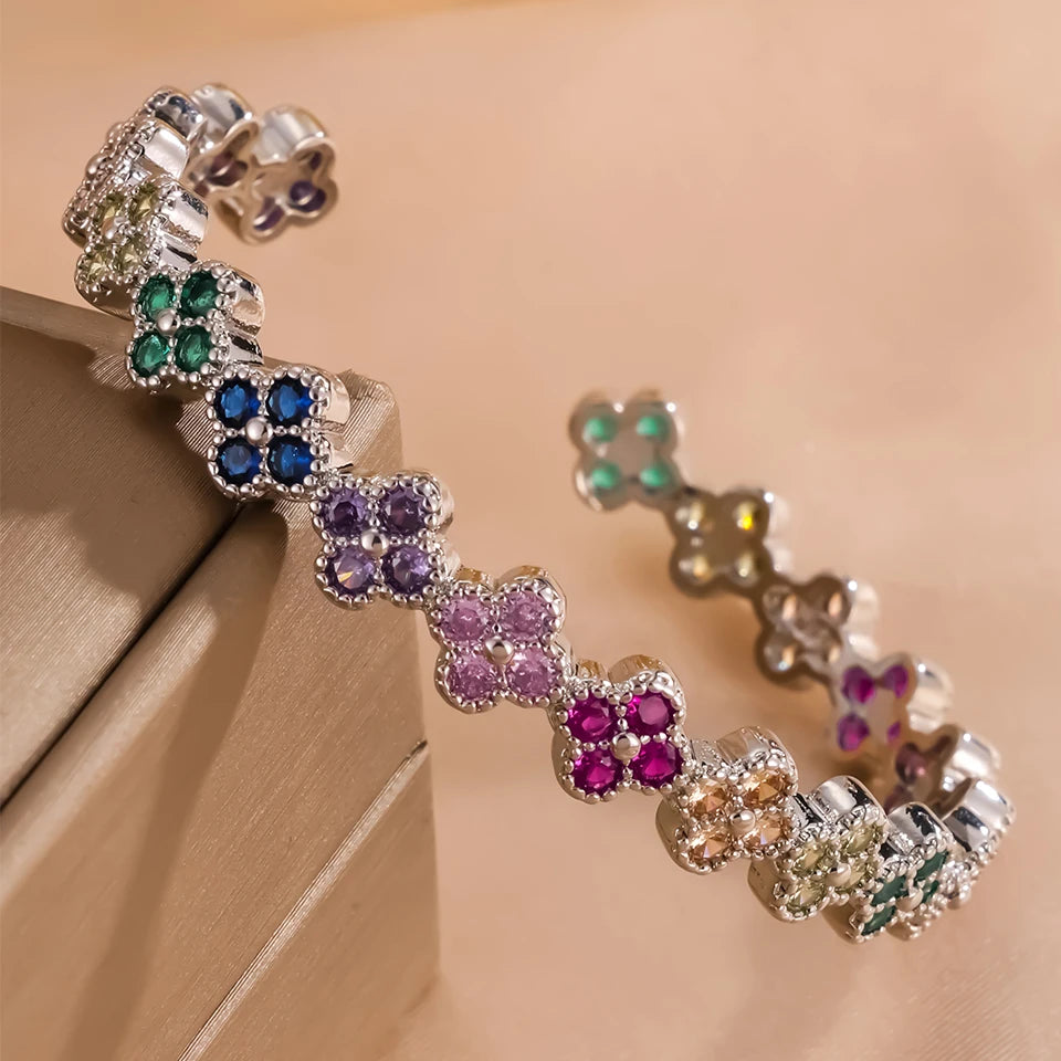 Luxury Brass Colorful Random Zircon Flowers Bracelets