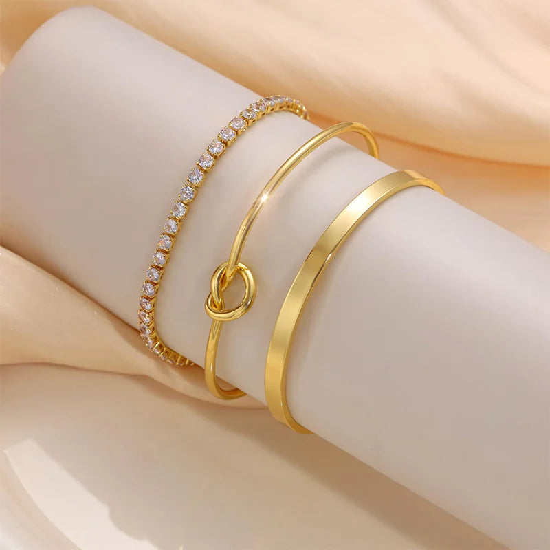 3pcs Stainless Steel Gold Plated Bracelets for Women