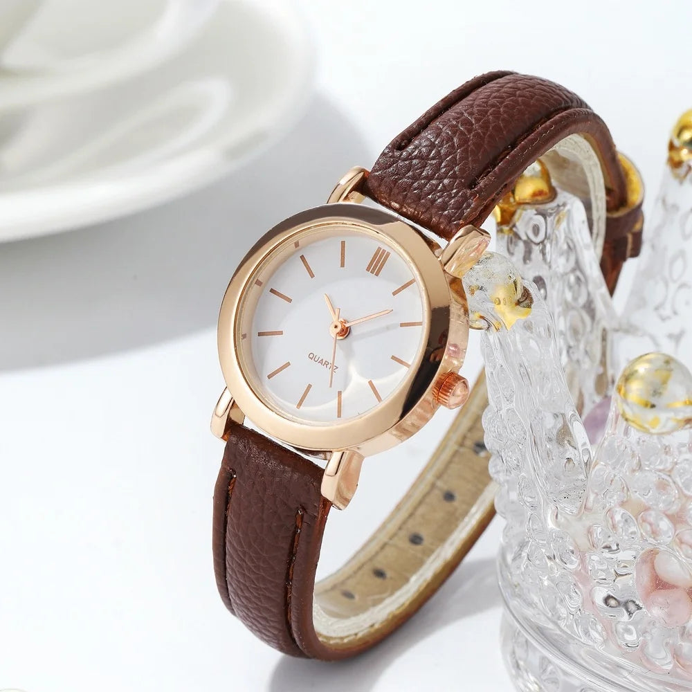 Women's Watch Fashion Small Arabic Quartz Watches Leather Band Wristwatches