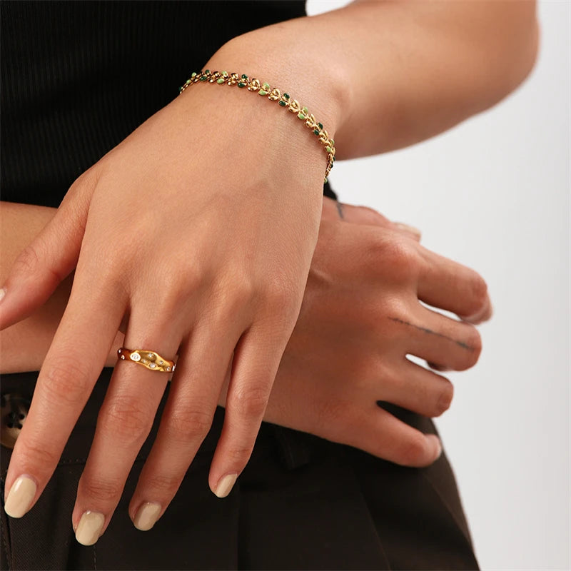 316L Stainless Steel New Fashion Fine Jewelry 3 Colors Oil Drip Wheat Ears Olive Branch Shape Charm Chain Bracelets For Women