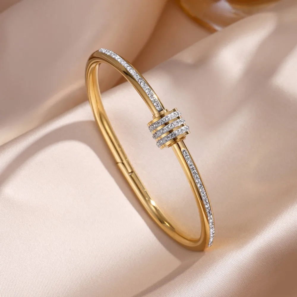 Titanium Steel Stacked Bracelet Zircon