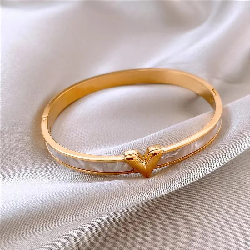 Stainless Steel Letter V Bangles&bracelets for Women