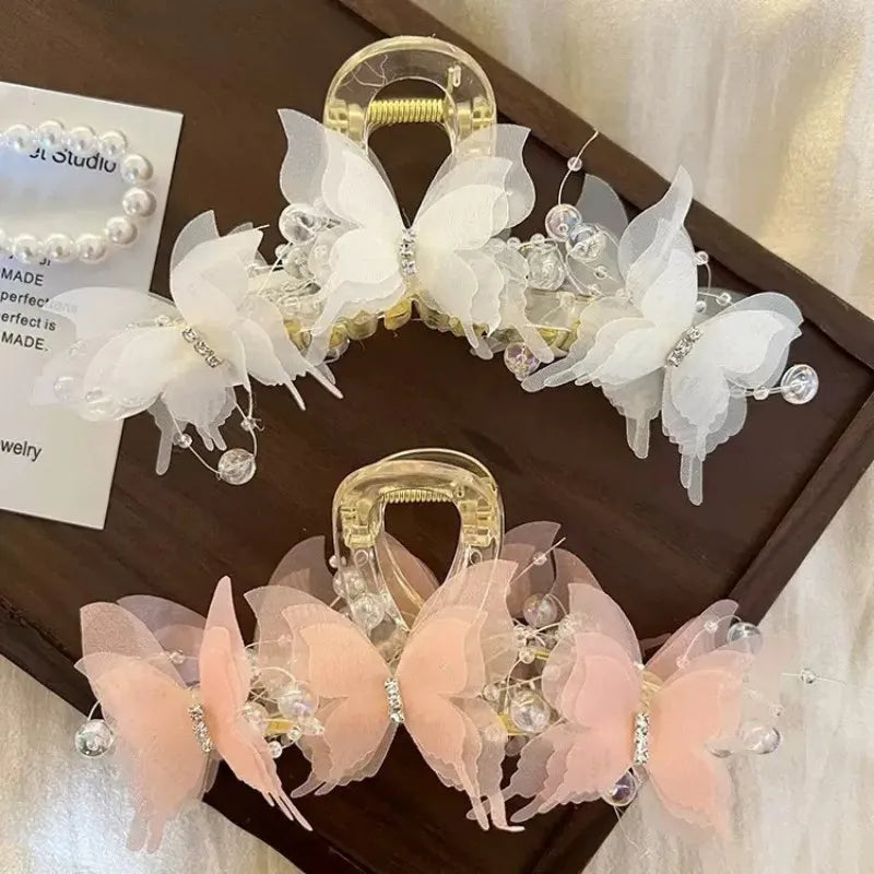 Light Blue/Pink Sheer Butterfly Claw Clip